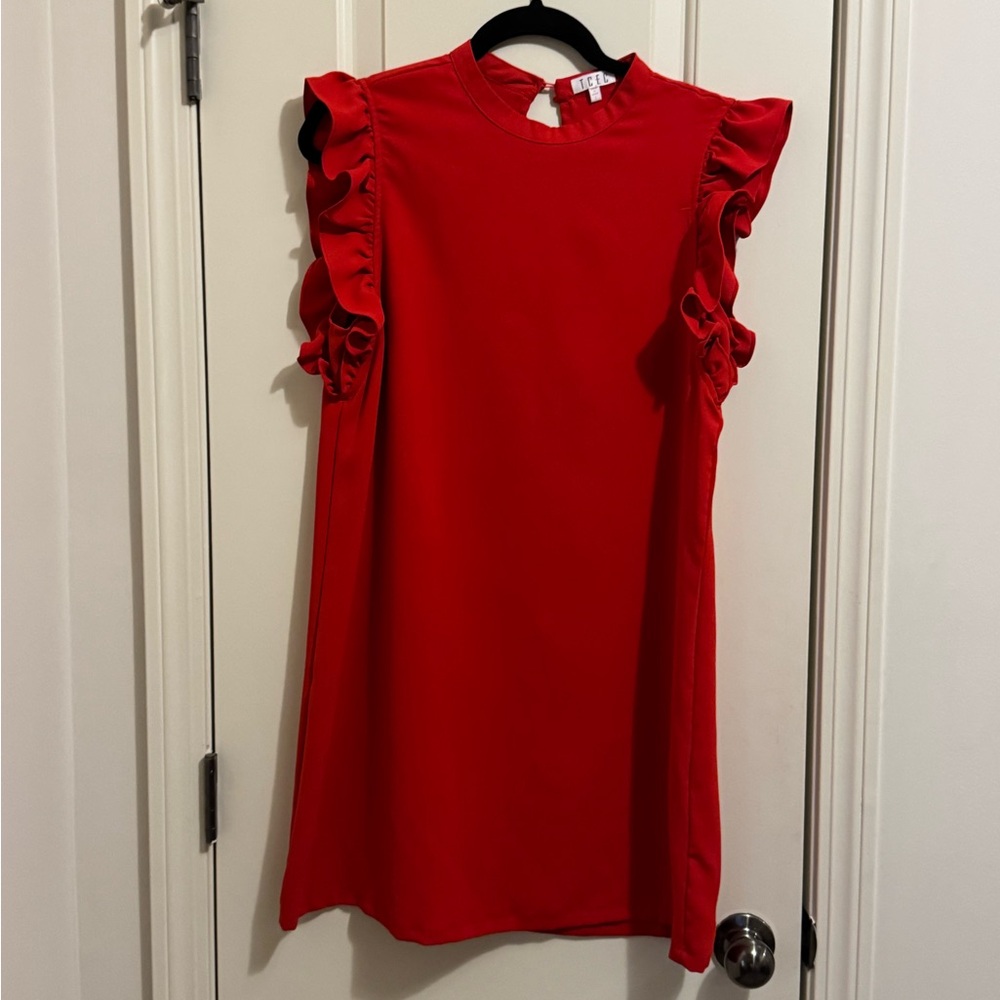 TCEC Vibrant Red Ruffle Sleeve Mini Dress